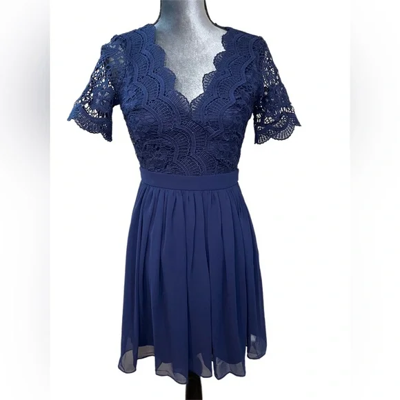 Lulus | Dresses | Lulus Angel In Disguise Navy Blue Lace Skater Dress Size  Xs | Poshmark